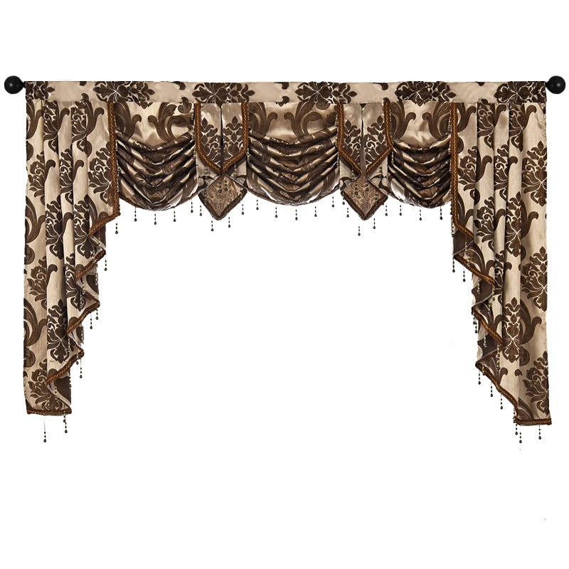 NAPEARL Waterfall Valance for Windows-Damask Window Valance with Swags, Decorative Window Toppers, Brown Swag Valance for Living Room, Bedroom, 81-Inch Wide - Image 1